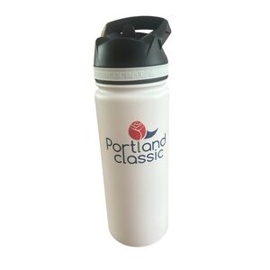 Tempercraft white 18 oz water bottle with Portland Classic logo